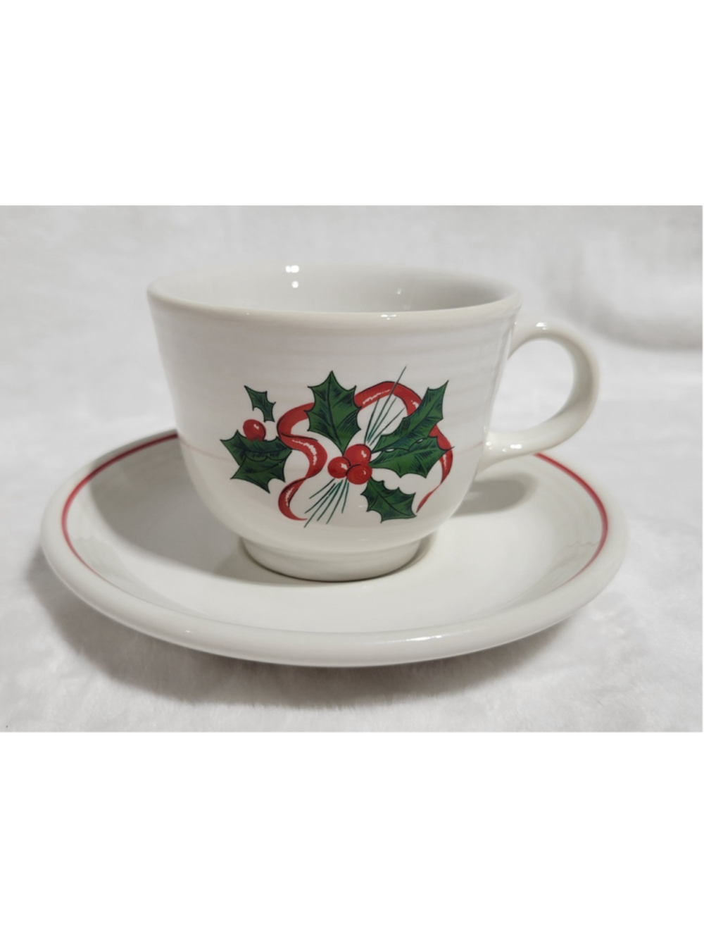 Fiesta Cup And Saucer Holiday Fiesta Holly Berry Red Ribbon Beautiful New